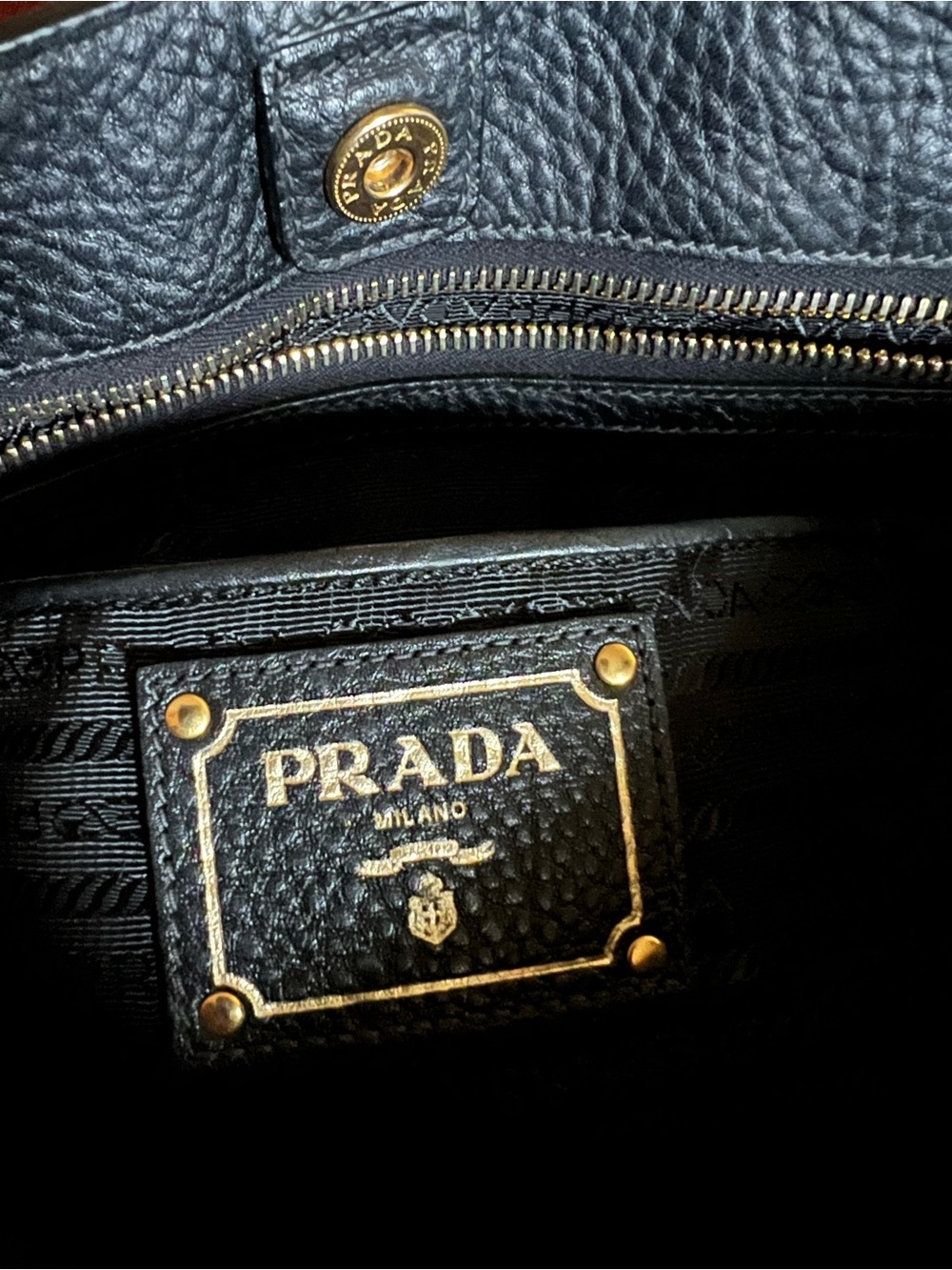 Prada Black Leather Tote with Gold Hardware Accents - Picture 9 of 10